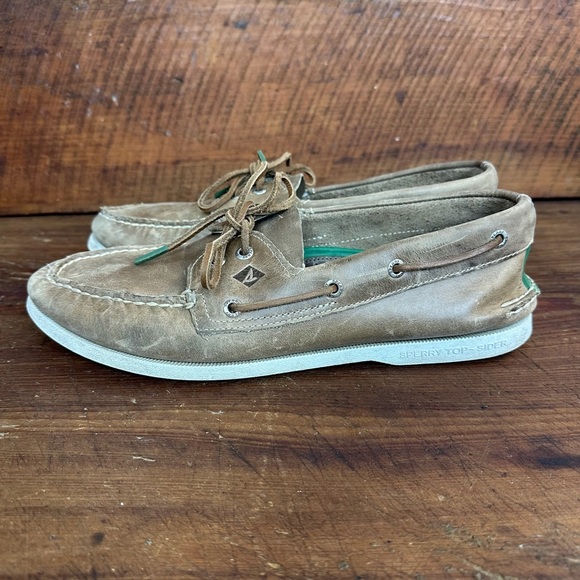 Sperry Top Siders Leather Boat Shoes Size 12 Green Tan main image 7